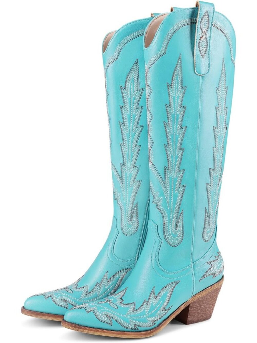Women's Blue Cowgirl Boot Mid Calf Western Country Pointed Toe Embroidery